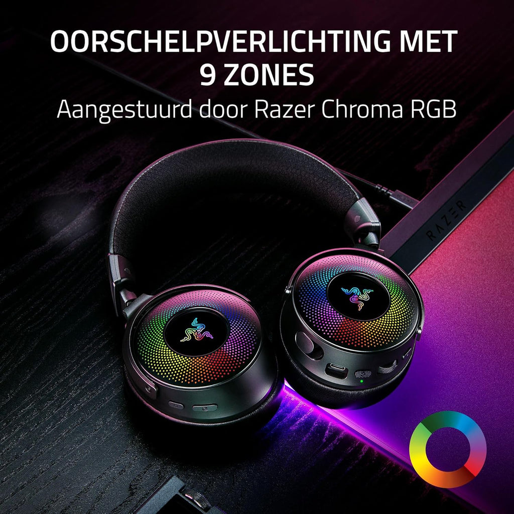 Razer Kraken V4 - Draadloze Gaming Headset (3 Modes Connectiviteit, TriForce 40mm Drivers, 9-Zone RGB Earcup Verlichting, Mix & Volume aanpassingen, THX Spatial Audio) Zwart