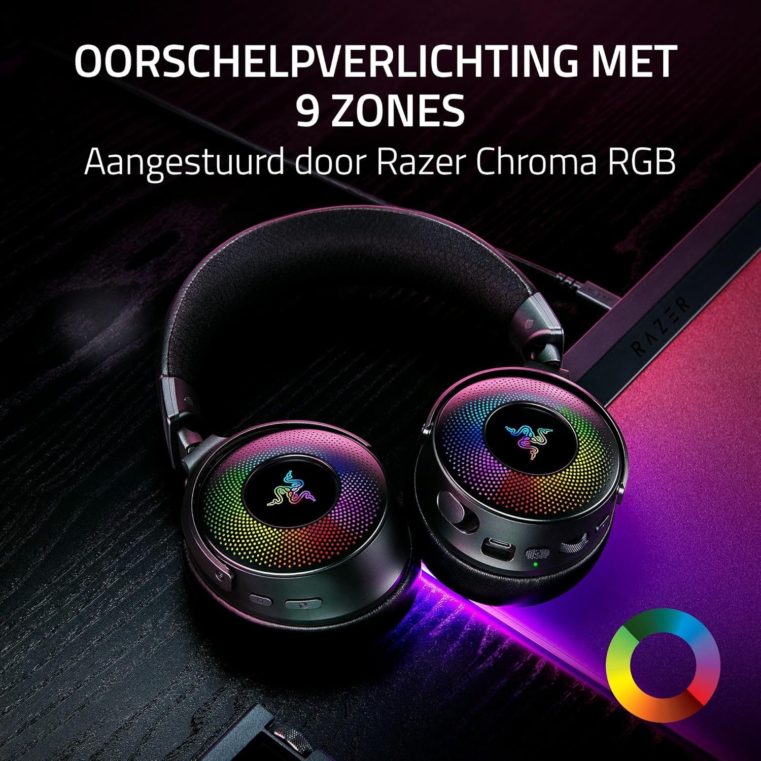 Razer Kraken V4 - Draadloze Gaming Headset (3 Modes Connectiviteit, TriForce 40mm Drivers, 9-Zone RGB Earcup Verlichting, Mix & Volume aanpassingen, THX Spatial Audio) Zwart