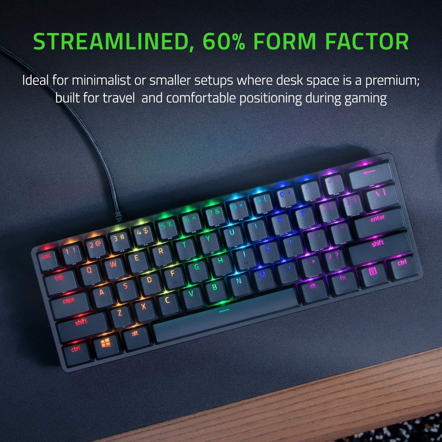 Razer Huntsman Mini (Rode Schakelaar) - Compact 60% gaming toetsenbord (Lineaire Optische Schakelaars, Doubleshot PBT toetskappen, Afneembare USB-C kabel) QWERTY US layout | Zwart