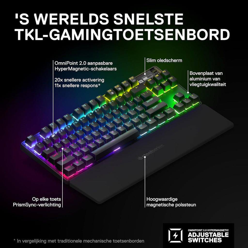 SteelSeries Apex Pro Mini Gen 3 OmniPoint 3.0 HyperMagnetic-schakelaars - Verstelbare activering - Rapid Trigger - Presets voor games - Protection Mode - Rapid Tap/SOCD - RGB - PBT-keycaps - UK QWERTY