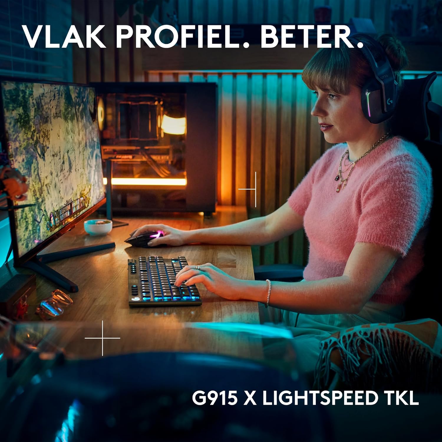 Logitech G G915 X LIGHTSPEED TKL Low-Profile Wireless Gaming Keyboard, Double-Shot PBT Keycaps, volledig programmeerbare toetsen, GL Brown Tactile, pc/Mac, US INT'L QWERTY - Zwart