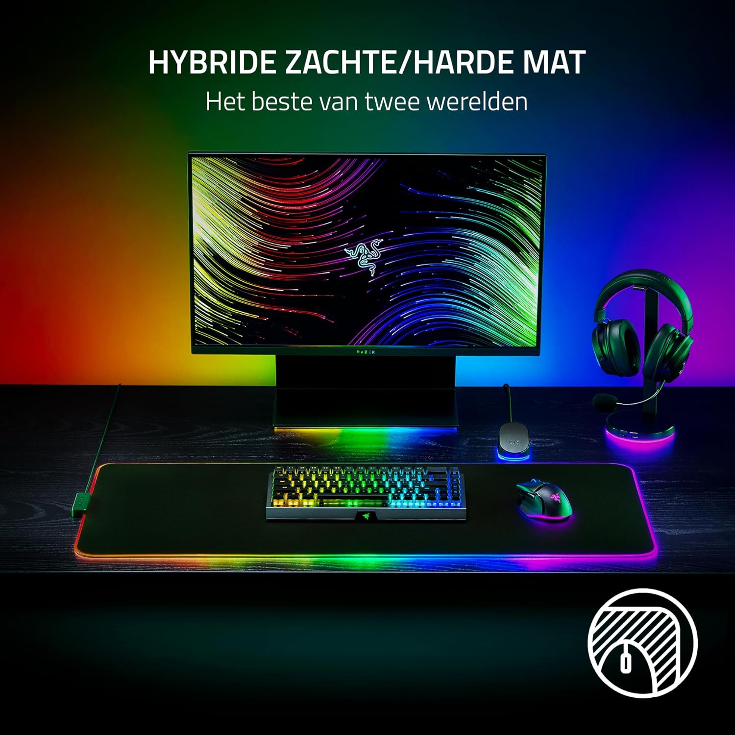 Razer Strider Chroma - Hybride muismat (19 Razer Chroma RGB verlichtingszones, vergroot formaat, anti-slip basis, water- en vervormingsbestendig) L | Zwart