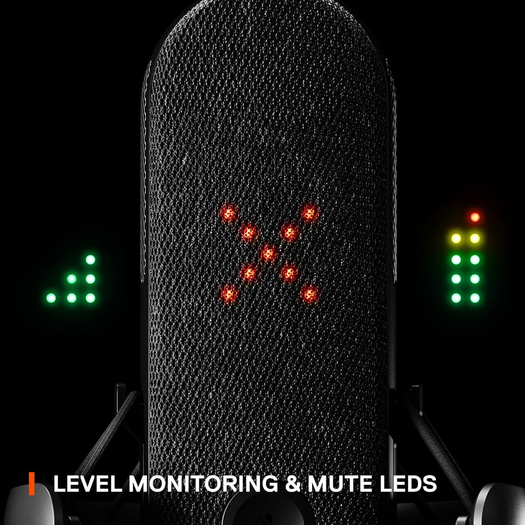 SteelSeries Alias USB-microfoon voor pc — 3x grotere capsule voor gaming, streaming en podcasting — AI-ruisonderdrukking — Ledstatuslampjes voor dempen en geluidsniveaus — Trillingsvrije standaard