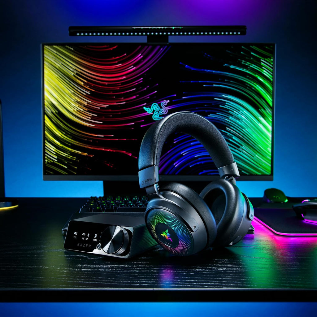 Razer Kraken V4 - Draadloze Gaming Headset (3 Modes Connectiviteit, TriForce 40mm Drivers, 9-Zone RGB Earcup Verlichting, Mix & Volume aanpassingen, THX Spatial Audio) Zwart