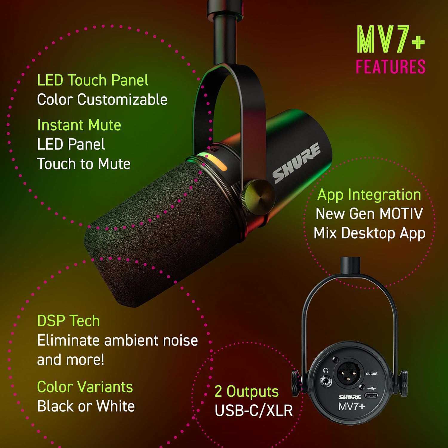Shure MV7i Slimme Podcast Microfoon + Ingebouwde Audio Interface