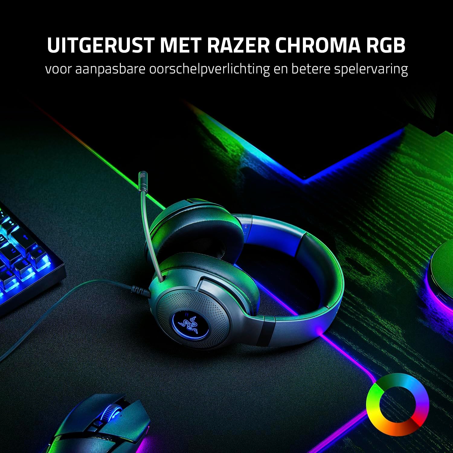 Razer Kraken V4 - Draadloze Gaming Headset (3 Modes Connectiviteit, TriForce 40mm Drivers, 9-Zone RGB Earcup Verlichting, Mix & Volume aanpassingen, THX Spatial Audio) Zwart