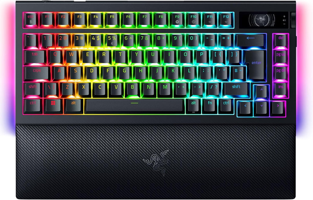 Razer BlackWidow V4 Pro 75% - Draadloos hot-swappable gaming-toetsenbord - OLED-display (opdrachtdial, 4K Hz & Bluetooth-connectiviteit, magnetische palmsteun) US Layout ISO | Zwart