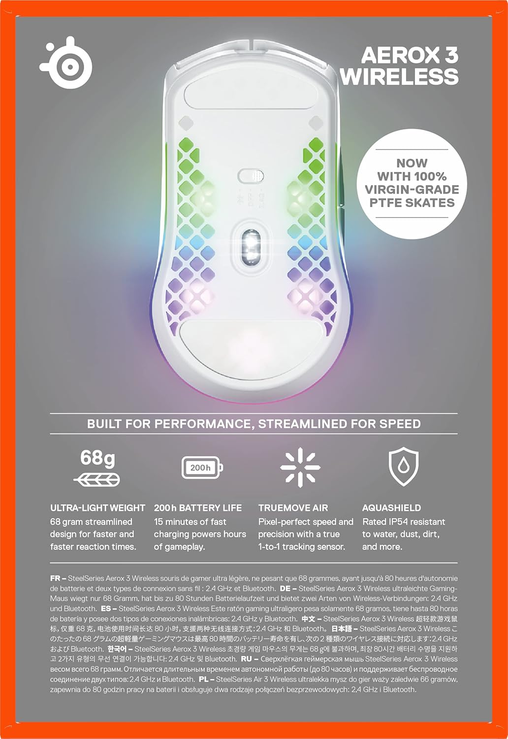 SteelSeries Aerox 3 - Geperforeerde RGB-gamingmuis - Ultralicht waterbestendig ontwerp - 8,500 DPI TrueMove Core optische sensor - Snow