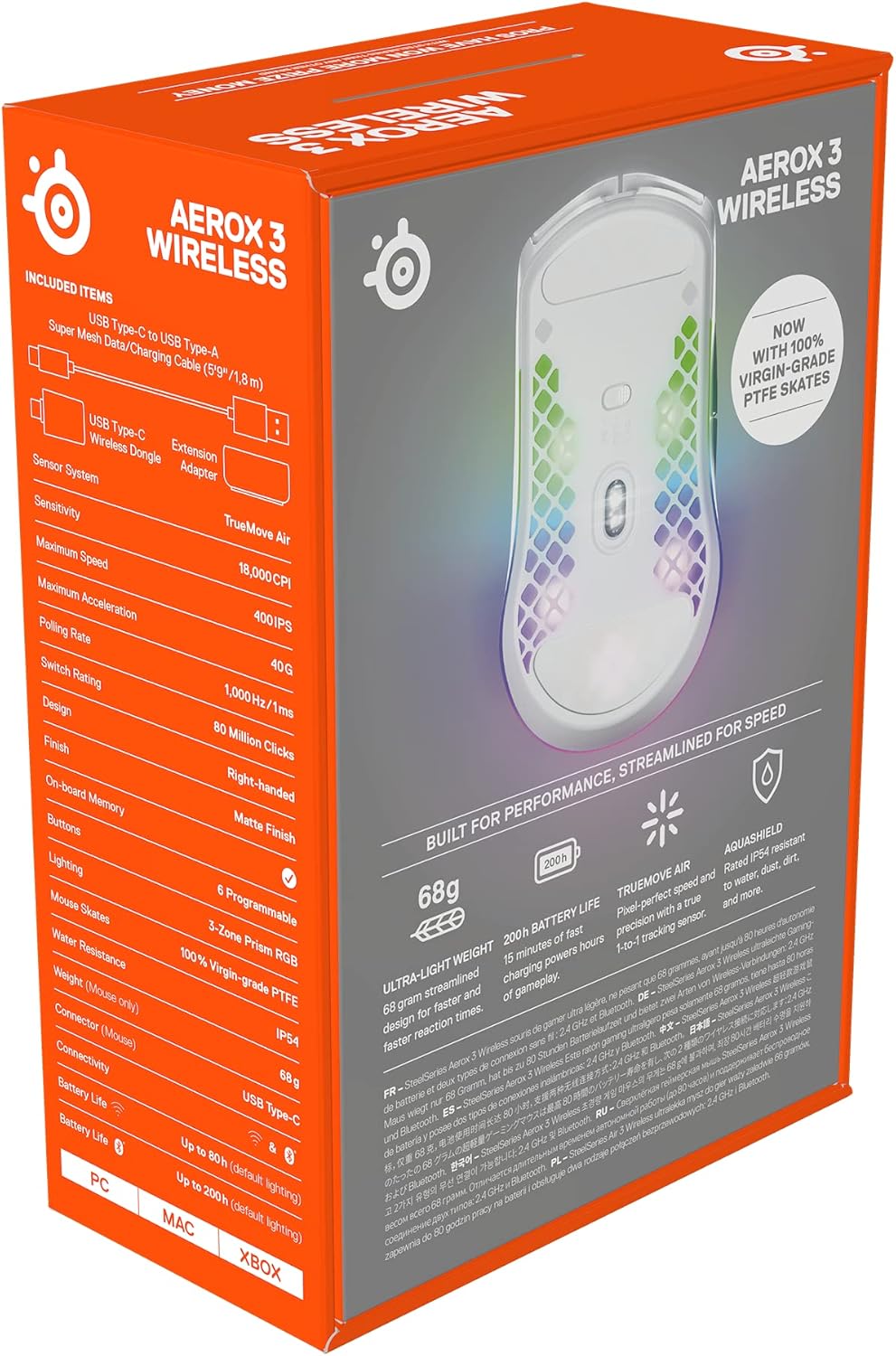 SteelSeries Aerox 3 - Geperforeerde RGB-gamingmuis - Ultralicht waterbestendig ontwerp - 8,500 DPI TrueMove Core optische sensor - Snow
