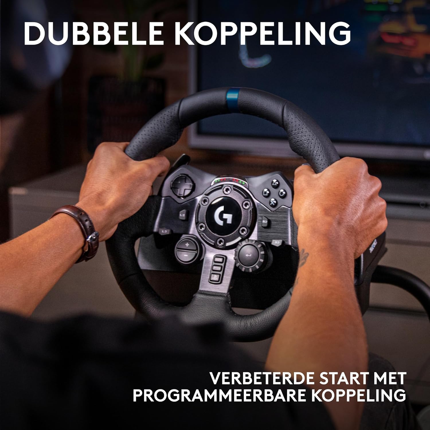 Logitech G G923-racestuur en -pedalen, TRUEFORCE tot een force feedback van 1000 Hz, responsief rijden, startregeling voor dubbele koppeling, stuurhoes van echt, voor PS5, PS4, pc, Mac - Zwart