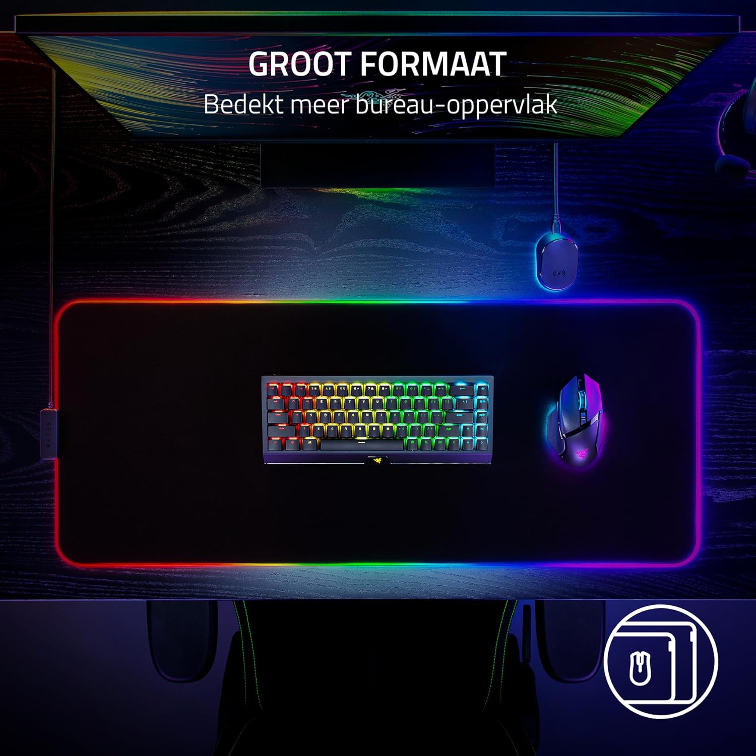 Razer Strider Chroma - Hybride muismat (19 Razer Chroma RGB verlichtingszones, vergroot formaat, anti-slip basis, water- en vervormingsbestendig) L | Zwart