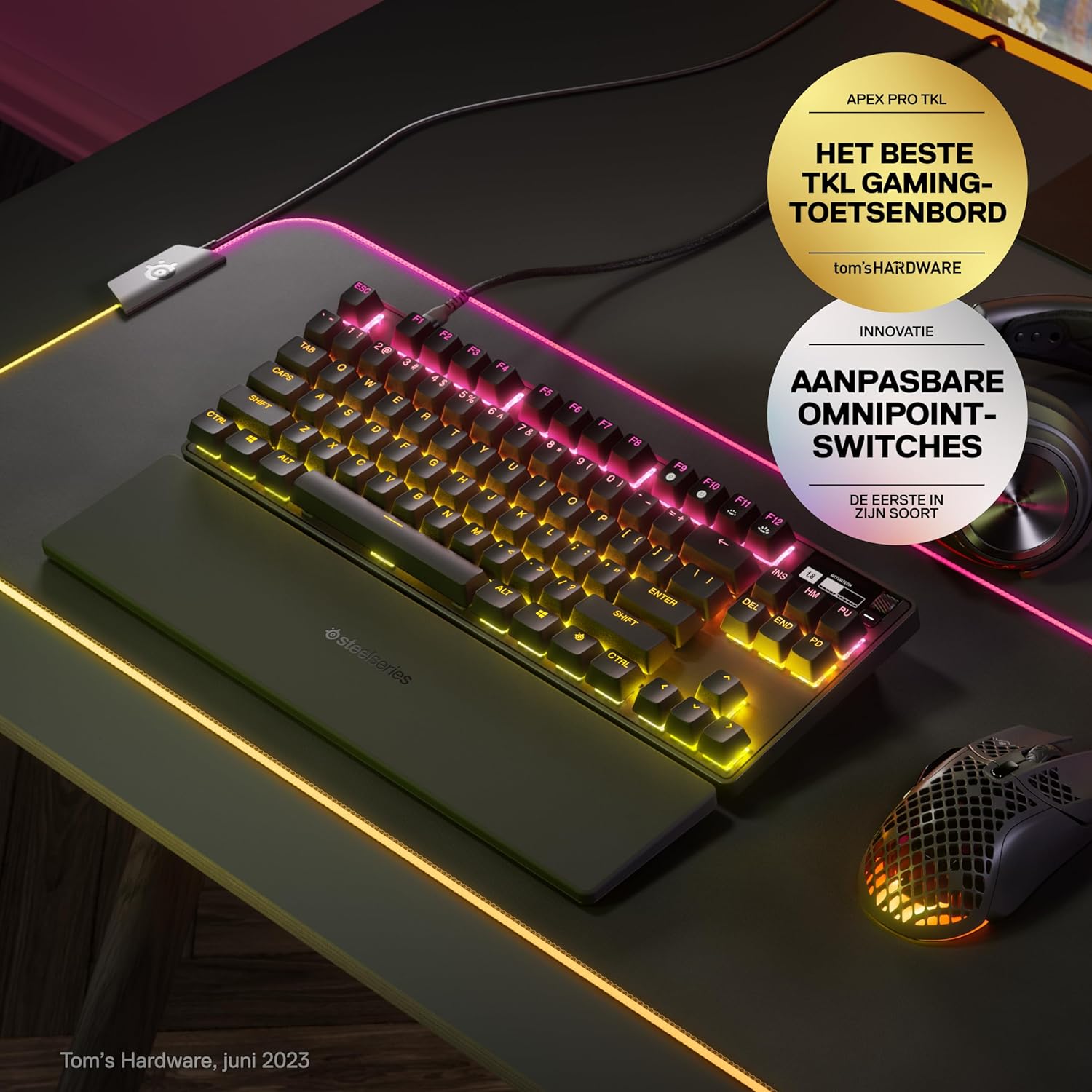 SteelSeries Apex Pro Mini Gen 3 OmniPoint 3.0 HyperMagnetic-schakelaars - Verstelbare activering - Rapid Trigger - Presets voor games - Protection Mode - Rapid Tap/SOCD - RGB - PBT-keycaps - UK QWERTY