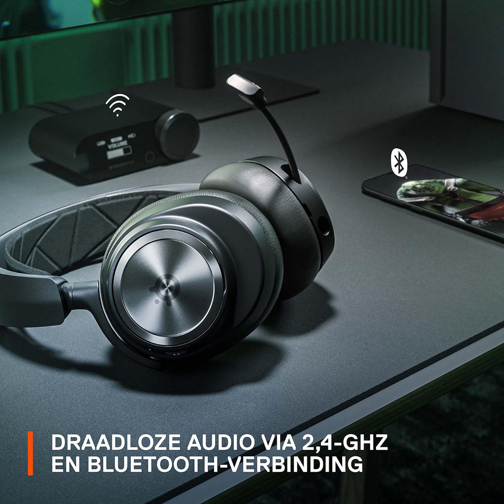 SteelSeries Arctis Nova Pro Wireless gameheadset, aansluiting op meerdere systemen, Neodymiummagneetdrivers, Actieve ruisonderdrukking, Infinity Power System, Xbox Series X|S, Xbox One, Windows 10/11