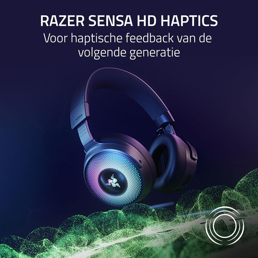Razer Kraken V4 - Draadloze Gaming Headset (3 Modes Connectiviteit, TriForce 40mm Drivers, 9-Zone RGB Earcup Verlichting, Mix & Volume aanpassingen, THX Spatial Audio) Zwart