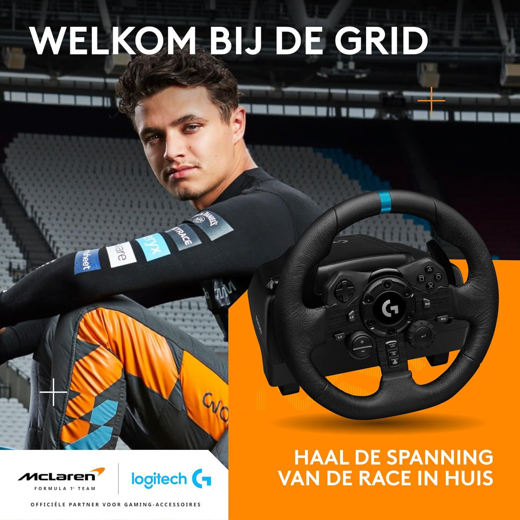 Logitech G G923-racestuur en -pedalen, TRUEFORCE tot een force feedback van 1000 Hz, responsief rijden, startregeling voor dubbele koppeling, stuurhoes van echt, voor PS5, PS4, pc, Mac - Zwart