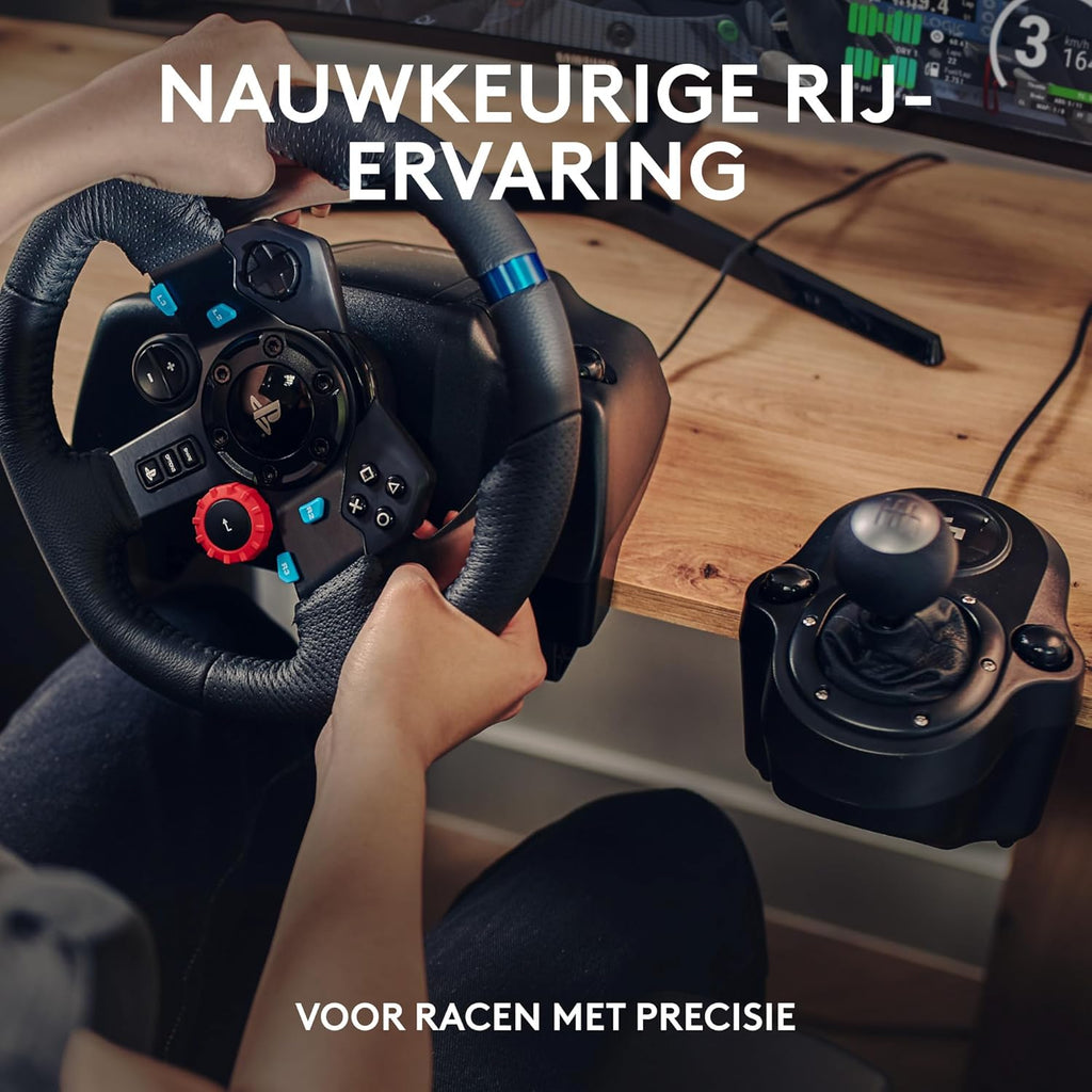 Logitech G G29 SE Driving Force-racestuur en -pedalen, forcefeedback, echt leer + Logitech G Driving Force-versnellingspook - Voor PS5, PS4 en pc, Mac - Black
