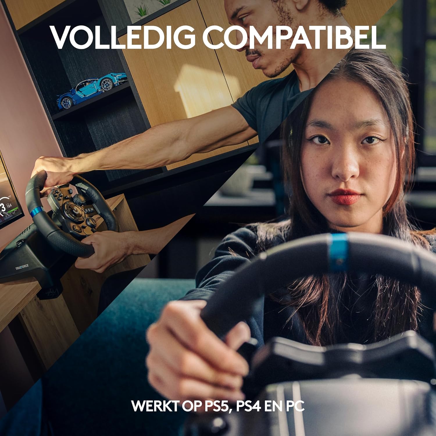 Logitech G G923-racestuur en -pedalen, TRUEFORCE tot een force feedback van 1000 Hz, responsief rijden, startregeling voor dubbele koppeling, stuurhoes van echt, voor PS5, PS4, pc, Mac - Zwart