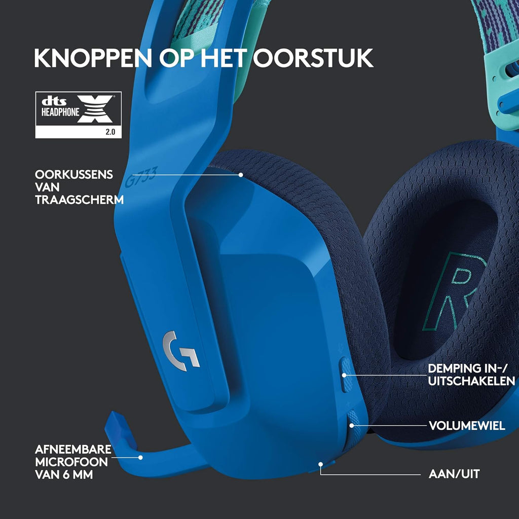 Logitech G522 LIGHTSPEED draadloze gaming headset, LIGHTSYNC RGB, microfoon en geavanceerde gesynchroniseerde audio, drievoudige connectiviteit - LIGHTSPEED, Bluetooth, USB-A naar USB-C voor pc -Zwart