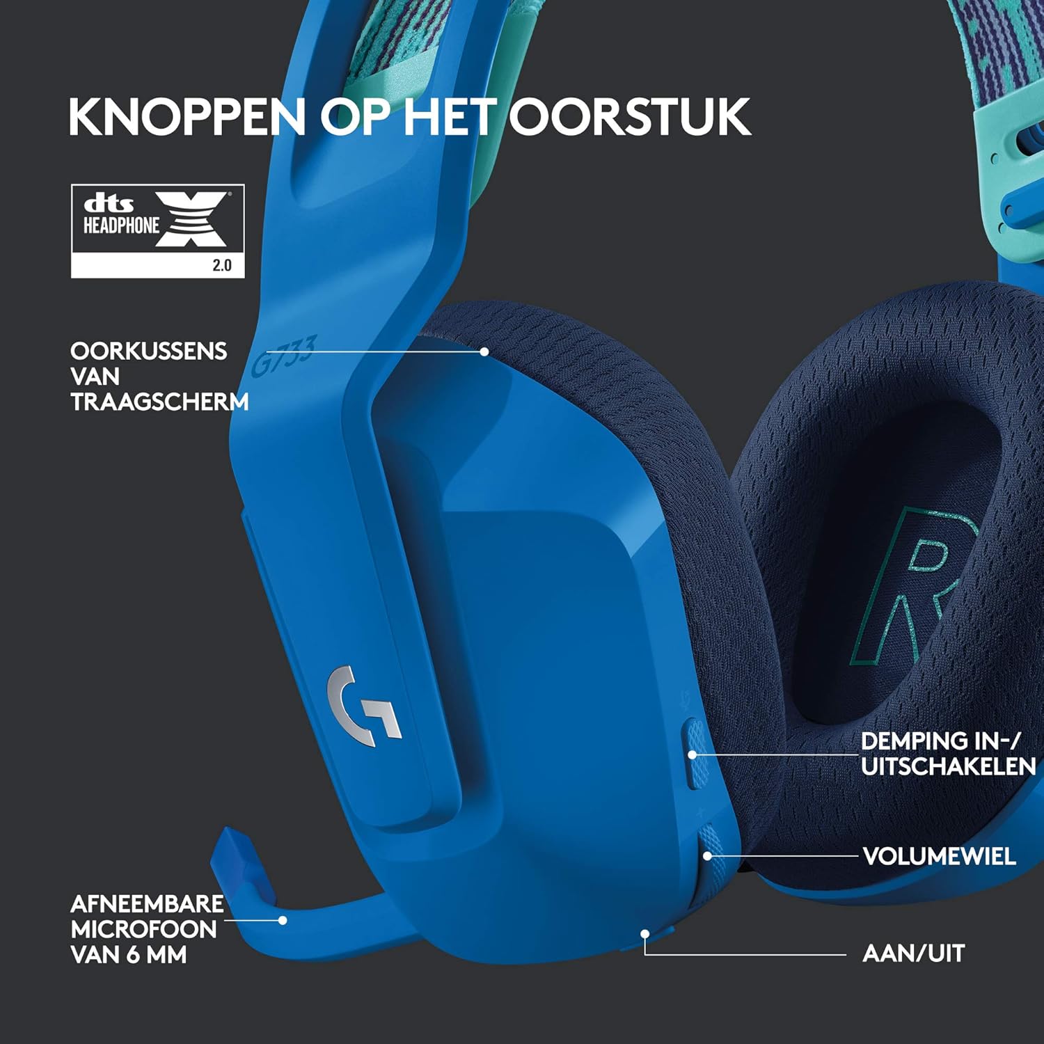 Logitech G522 LIGHTSPEED draadloze gaming headset, LIGHTSYNC RGB, microfoon en geavanceerde gesynchroniseerde audio, drievoudige connectiviteit - LIGHTSPEED, Bluetooth, USB-A naar USB-C voor pc -Zwart