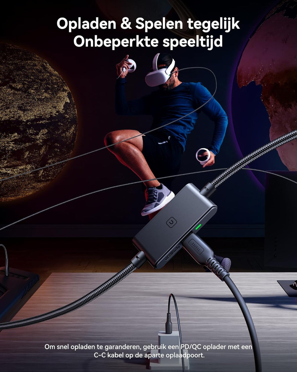 INIU Link-kabel, 5 m, compatibel met Meta/Oculus Quest 3/2/Pro en Pico 4 Steam VR/gaming-pc, snelle gegevensoverdracht, USB A 3.0 naar USB C Lnk-kabel voor VR-headset, aparte USB-C-aansluiting