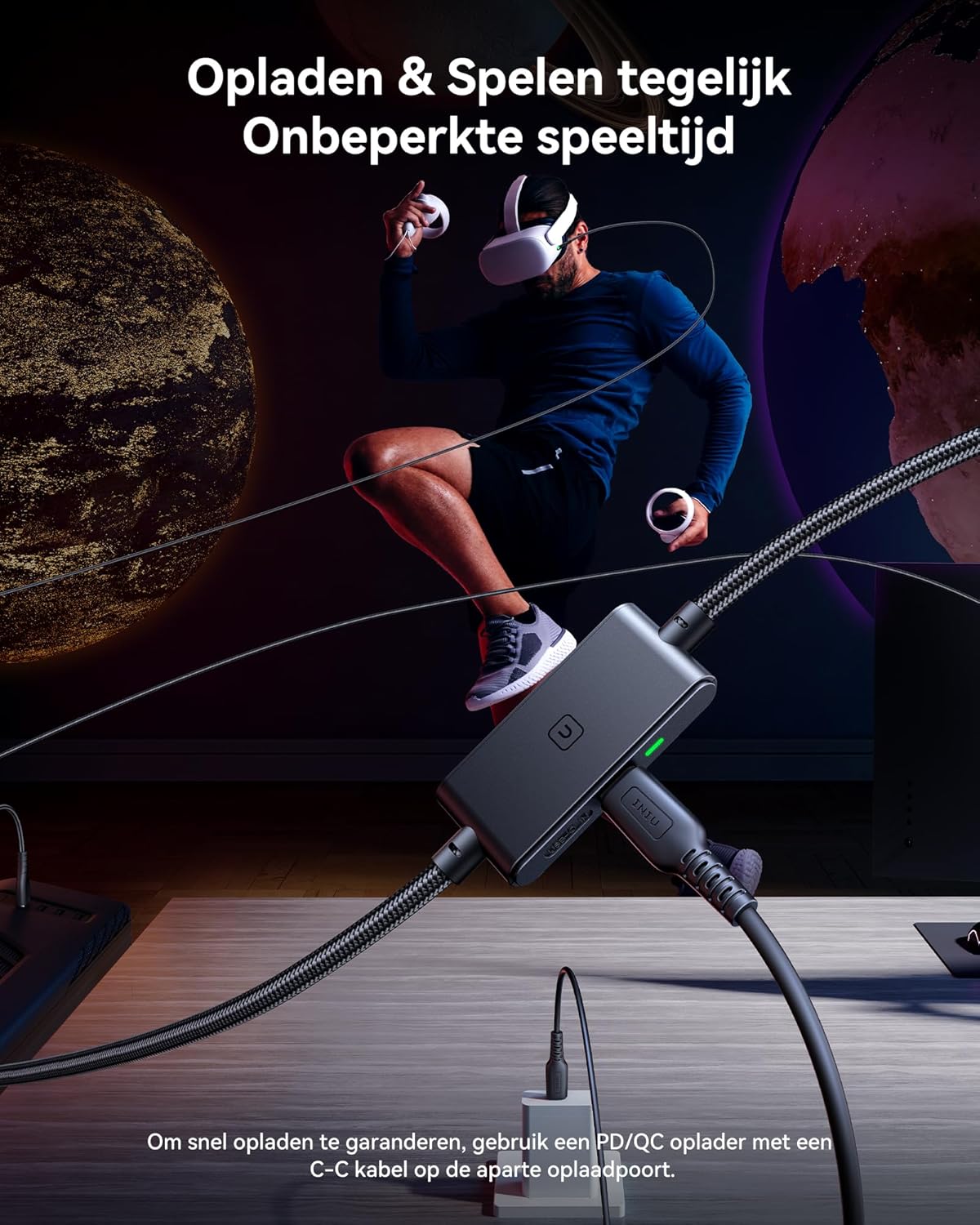 INIU Link-kabel, 5 m, compatibel met Meta/Oculus Quest 3/2/Pro en Pico 4 Steam VR/gaming-pc, snelle gegevensoverdracht, USB A 3.0 naar USB C Lnk-kabel voor VR-headset, aparte USB-C-aansluiting