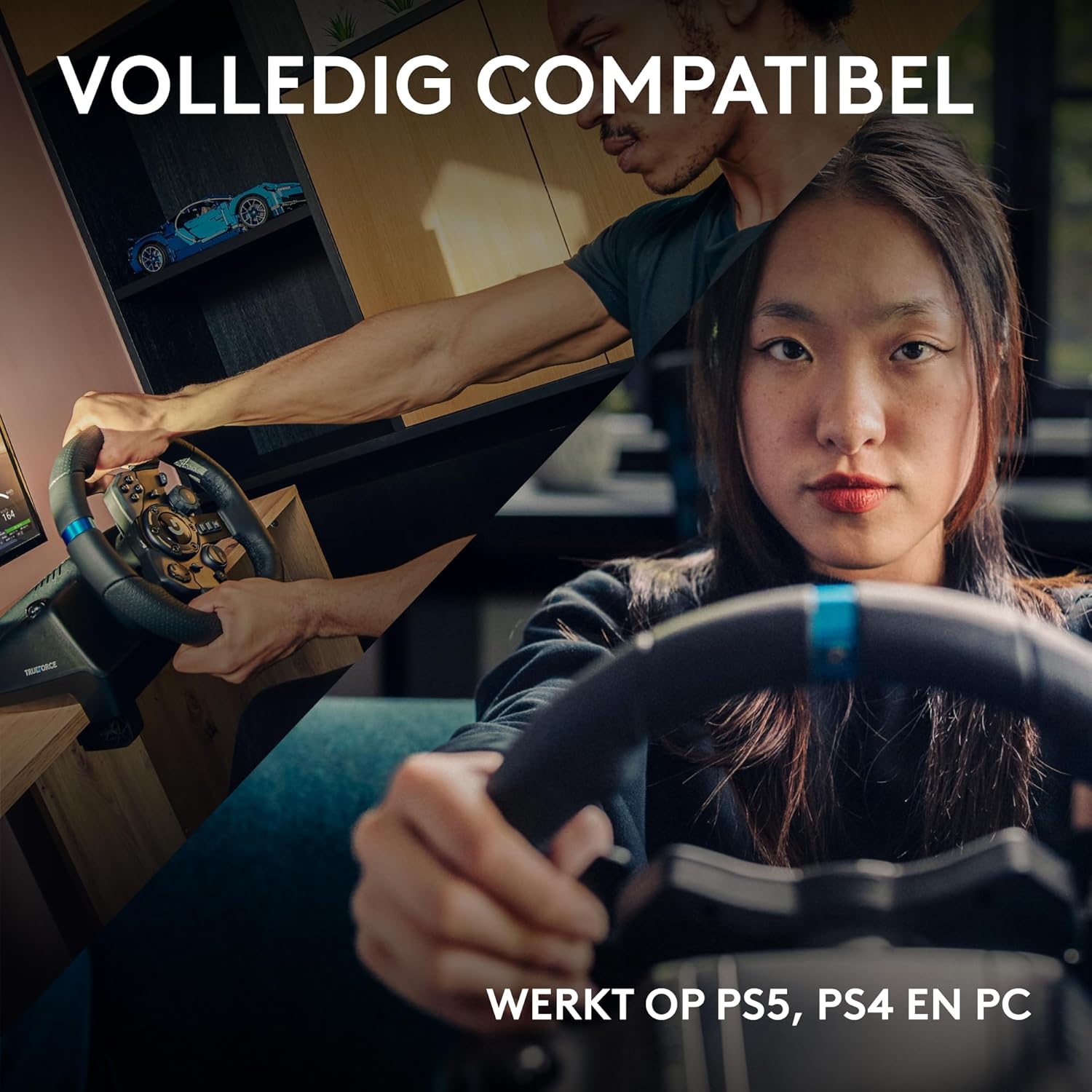 Logitech G G923-racestuur en -pedalen, TRUEFORCE tot een force feedback van 1000 Hz, responsief rijden, startregeling voor dubbele koppeling, stuurhoes van echt, voor PS5, PS4, pc, Mac - Zwart
