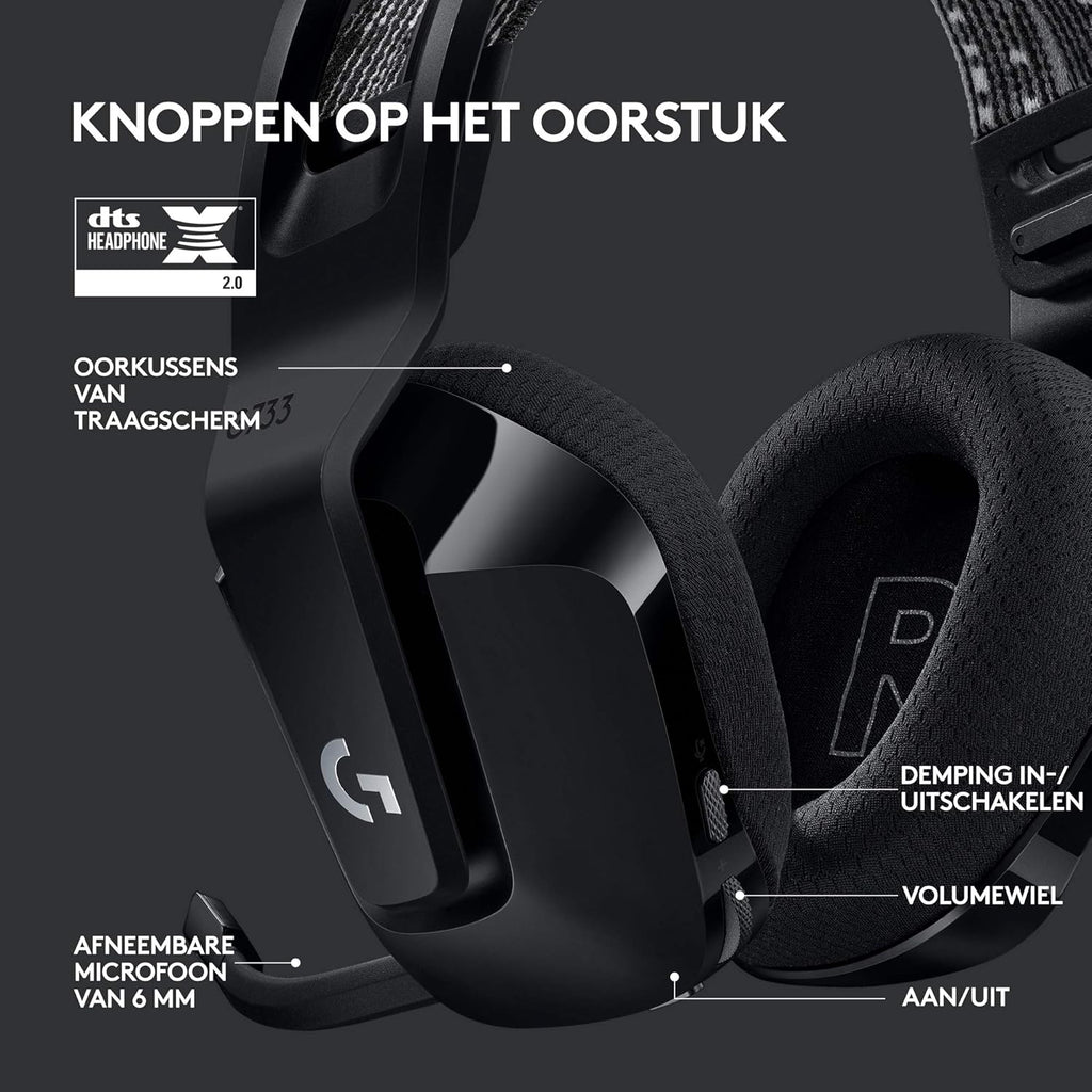 Logitech G522 LIGHTSPEED draadloze gaming headset, LIGHTSYNC RGB, microfoon en geavanceerde gesynchroniseerde audio, drievoudige connectiviteit - LIGHTSPEED, Bluetooth, USB-A naar USB-C voor pc -Zwart
