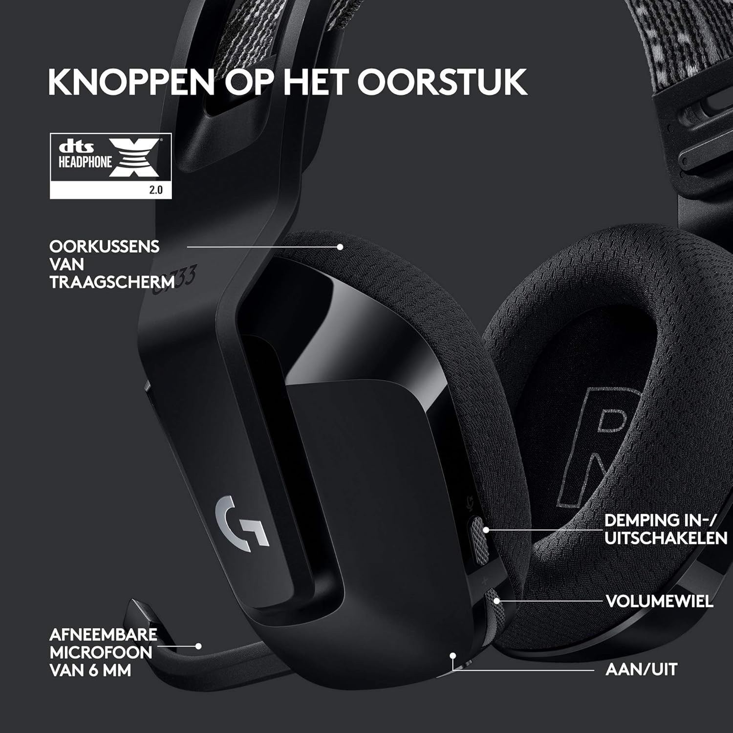 Logitech G522 LIGHTSPEED draadloze gaming headset, LIGHTSYNC RGB, microfoon en geavanceerde gesynchroniseerde audio, drievoudige connectiviteit - LIGHTSPEED, Bluetooth, USB-A naar USB-C voor pc -Zwart