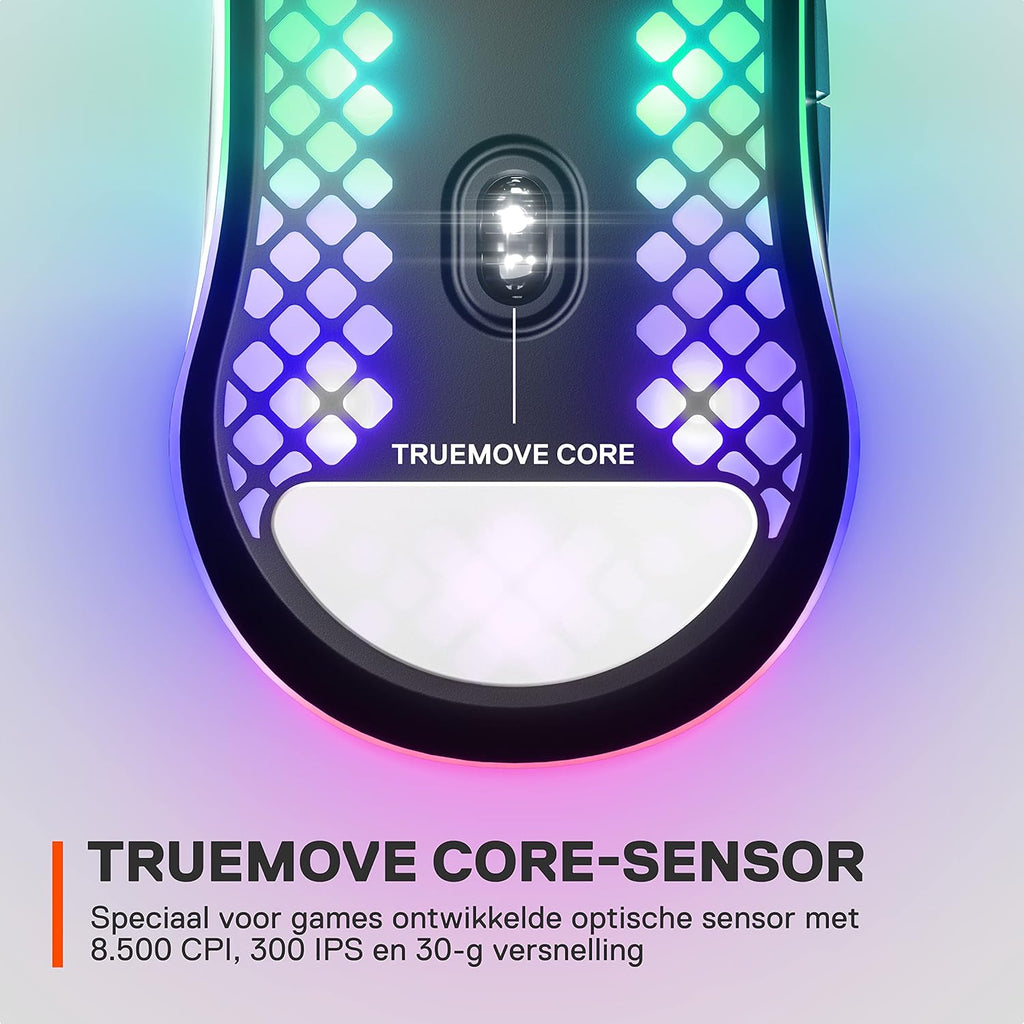 SteelSeries Aerox 3 - Geperforeerde RGB-gamingmuis - Ultralicht waterbestendig ontwerp - 8,500 DPI TrueMove Core optische sensor - Snow