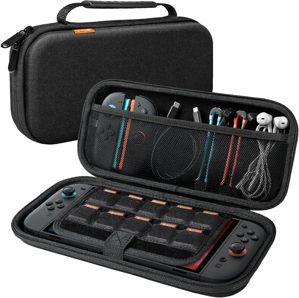 JETech Dragen Case voor Nintendo Switch 2 (2025) 7,9 Inch, Draagbare Reistas met Harde Schaal met 10 Gamekaartsleuven en Accessoires Zakje, Lichtgewicht Krasbestendige Bescherming (Zwart)