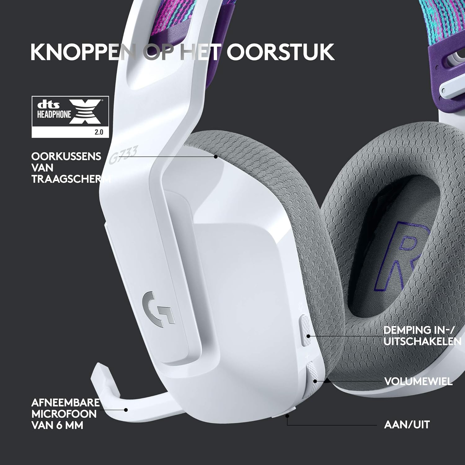Logitech G522 LIGHTSPEED draadloze gaming headset, LIGHTSYNC RGB, microfoon en geavanceerde gesynchroniseerde audio, drievoudige connectiviteit - LIGHTSPEED, Bluetooth, USB-A naar USB-C voor pc -Zwart