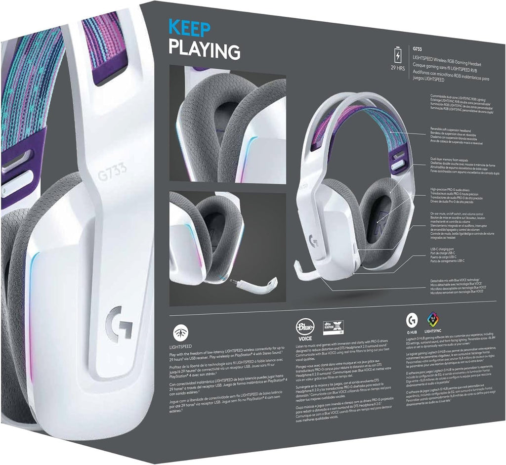 Logitech G522 LIGHTSPEED draadloze gaming headset, LIGHTSYNC RGB, microfoon en geavanceerde gesynchroniseerde audio, drievoudige connectiviteit - LIGHTSPEED, Bluetooth, USB-A naar USB-C voor pc -Zwart