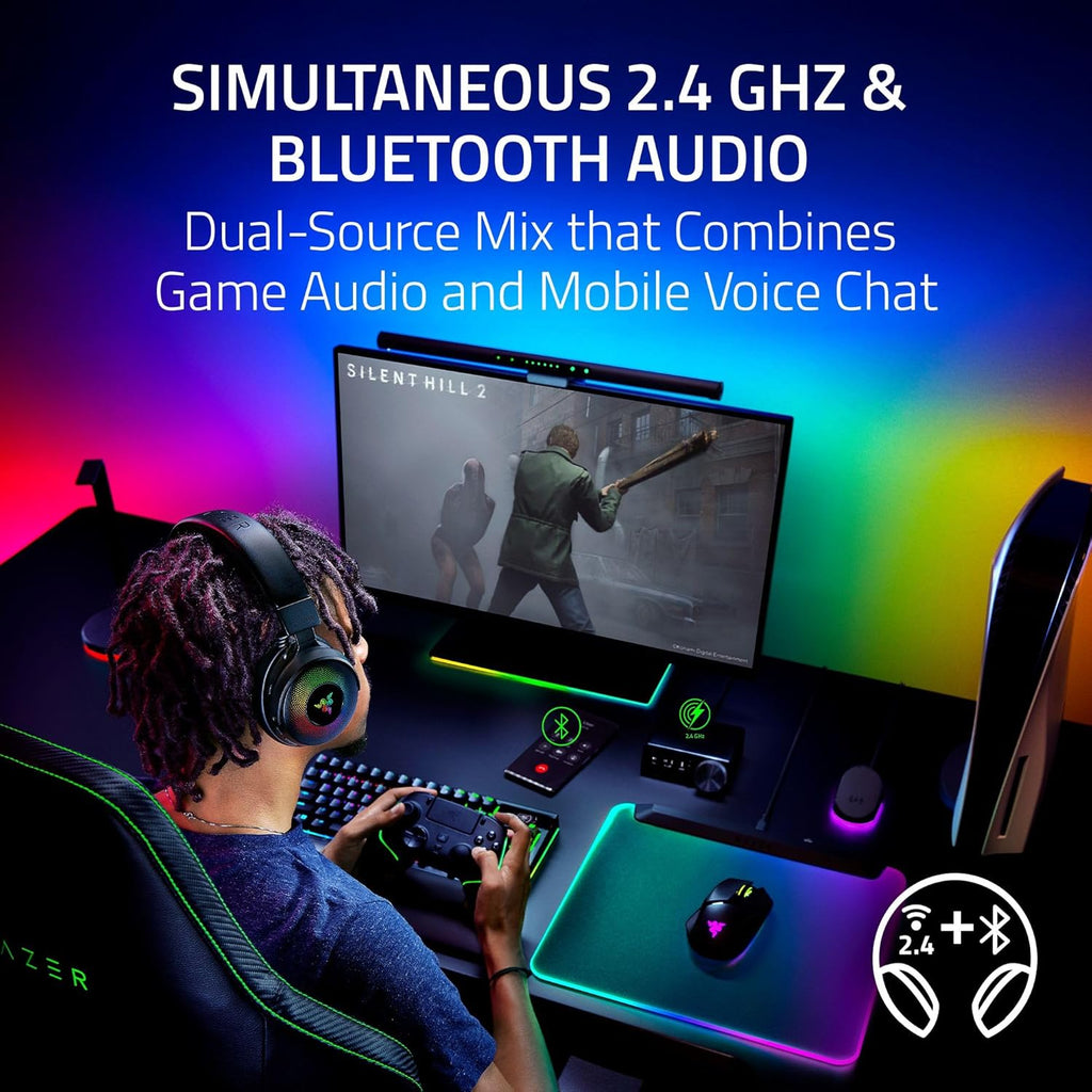 Razer Kraken V4 - Draadloze Gaming Headset (3 Modes Connectiviteit, TriForce 40mm Drivers, 9-Zone RGB Earcup Verlichting, Mix & Volume aanpassingen, THX Spatial Audio) Zwart