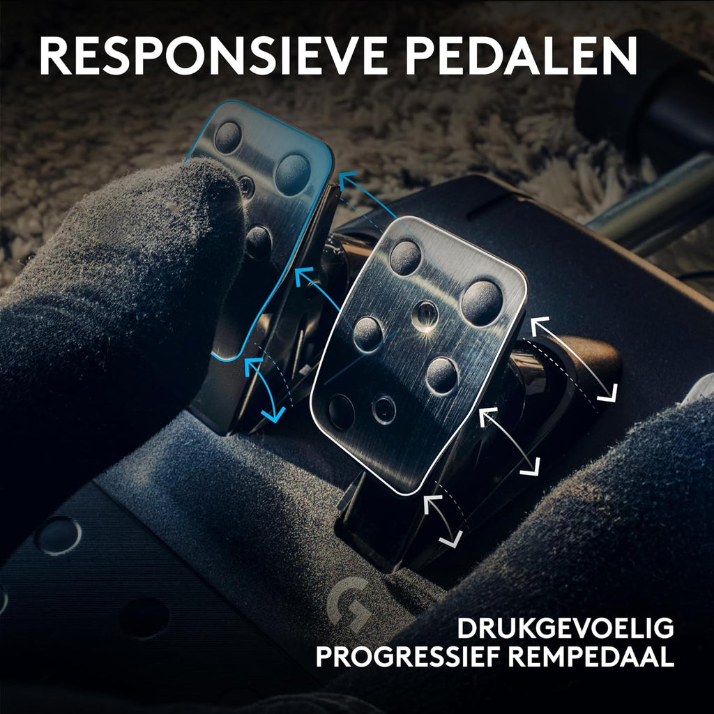 Logitech G G923-racestuur en -pedalen, TRUEFORCE tot een force feedback van 1000 Hz, responsief rijden, startregeling voor dubbele koppeling, stuurhoes van echt, voor PS5, PS4, pc, Mac - Zwart
