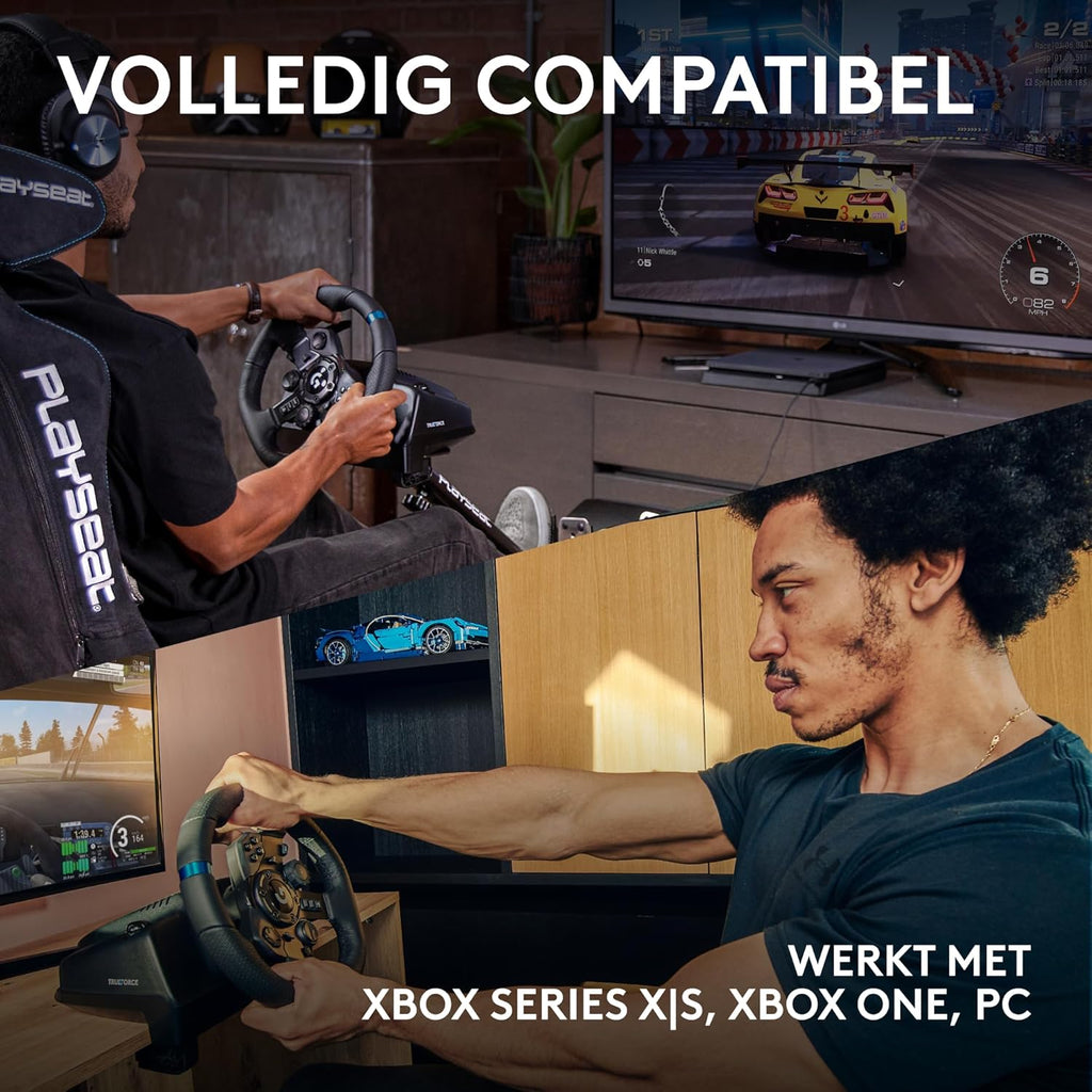 Logitech G G923-racestuur en -pedalen, TRUEFORCE tot een force feedback van 1000 Hz, responsief rijden, startregeling voor dubbele koppeling, stuurhoes van echt, voor PS5, PS4, pc, Mac - Zwart