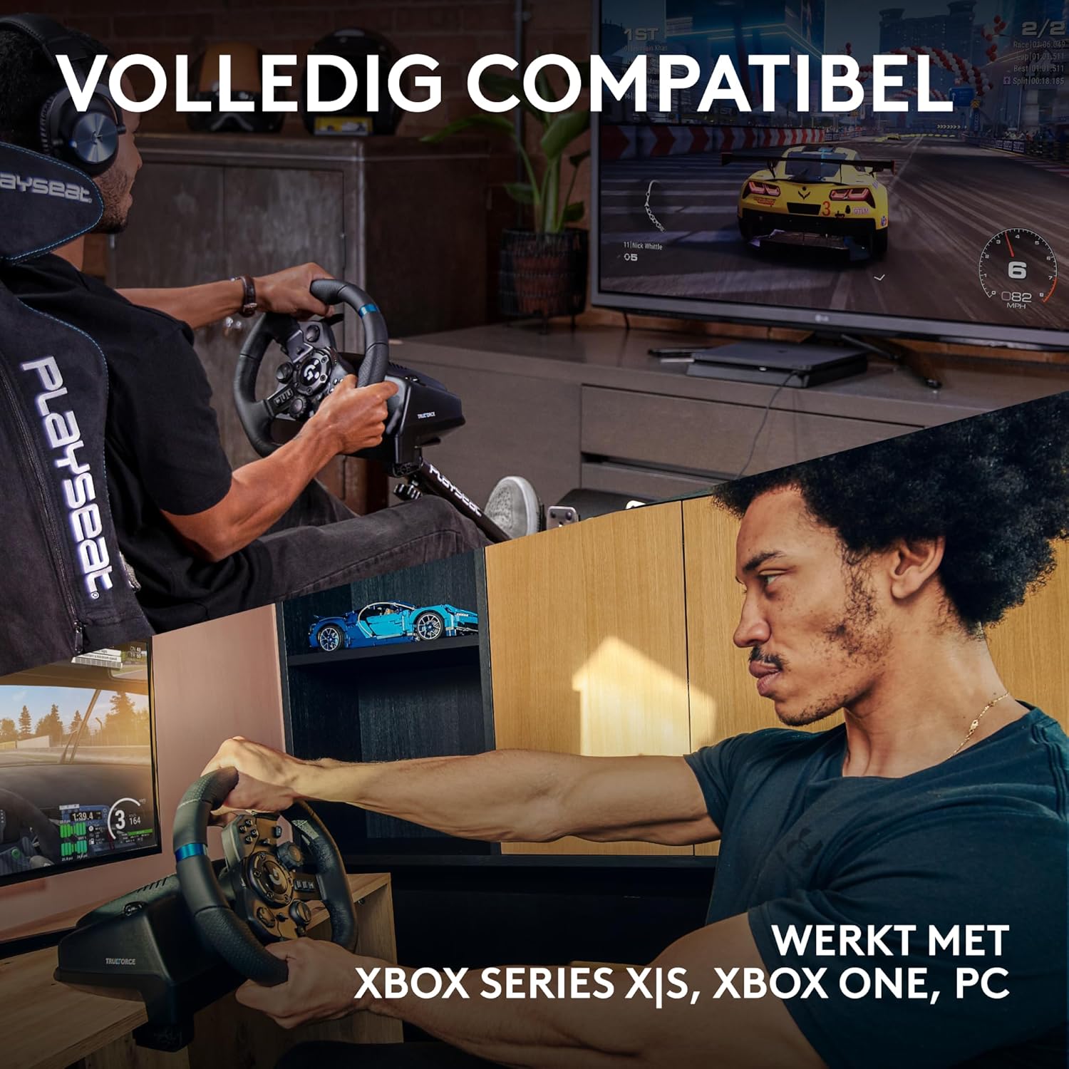 Logitech G G923-racestuur en -pedalen, TRUEFORCE tot een force feedback van 1000 Hz, responsief rijden, startregeling voor dubbele koppeling, stuurhoes van echt, voor PS5, PS4, pc, Mac - Zwart