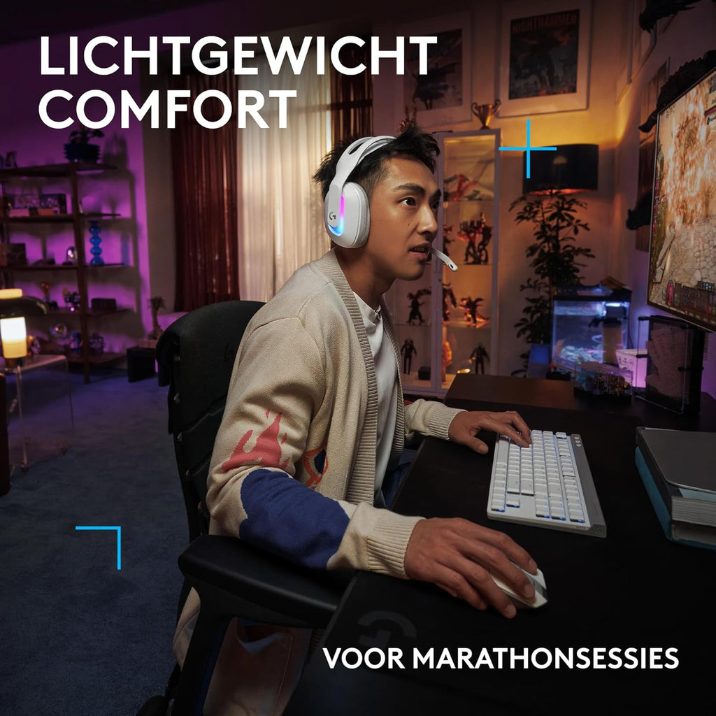 Logitech G522 LIGHTSPEED draadloze gaming headset, LIGHTSYNC RGB, microfoon en geavanceerde gesynchroniseerde audio, drievoudige connectiviteit - LIGHTSPEED, Bluetooth, USB-A naar USB-C voor pc -Zwart