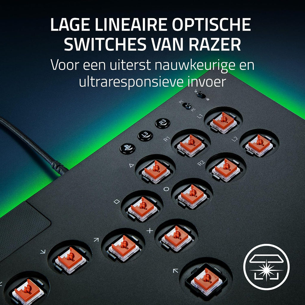 Razer Kitsune - Optische arcadecontroller met knoppen voor PS5 en pc (Nauwkeurige knopindeling met vier bewegingsrichtingen, Lage lineaire optische switches van Razer, Dun en draagbaar ontwerp) Zwart