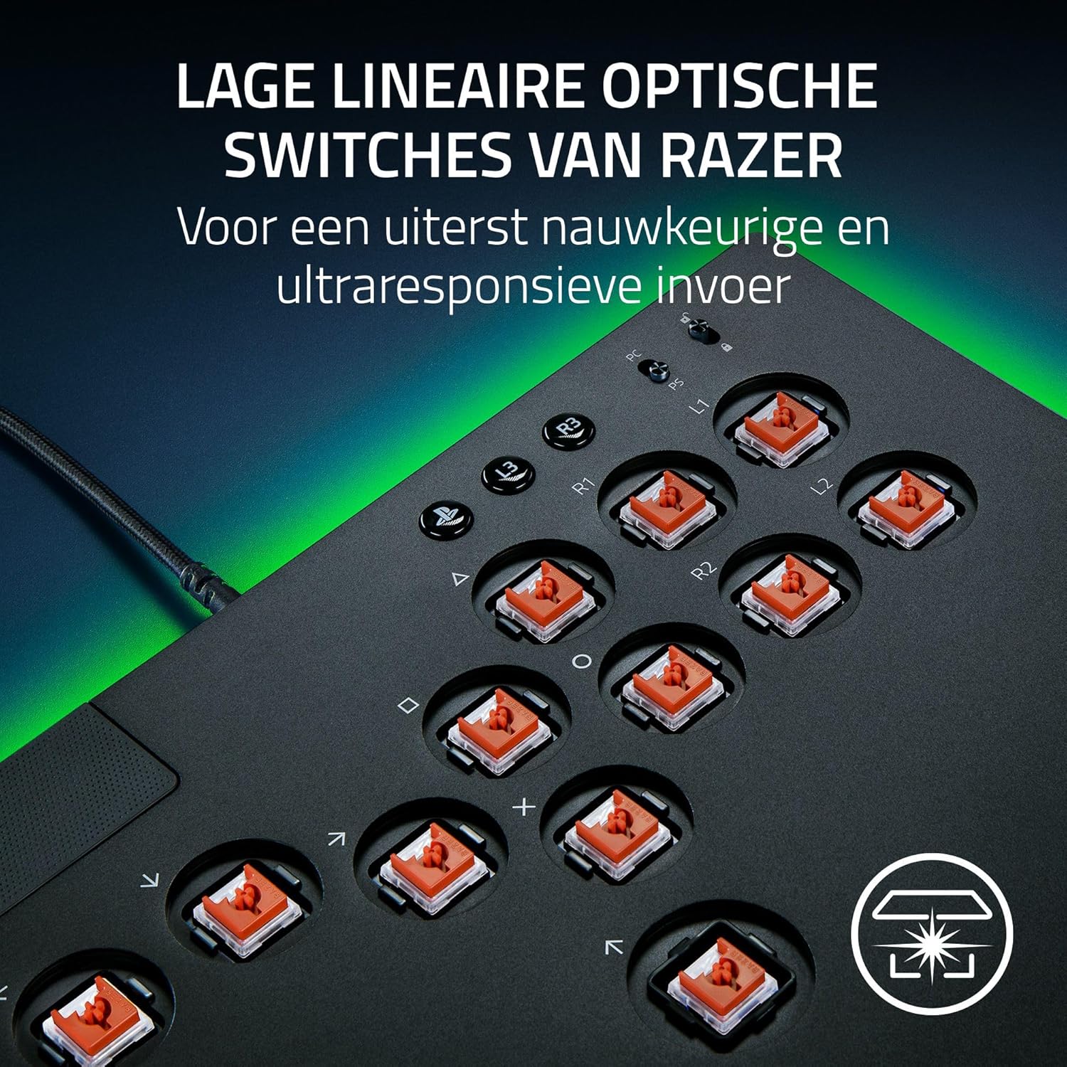 Razer Kitsune - Optische arcadecontroller met knoppen voor PS5 en pc (Nauwkeurige knopindeling met vier bewegingsrichtingen, Lage lineaire optische switches van Razer, Dun en draagbaar ontwerp) Zwart