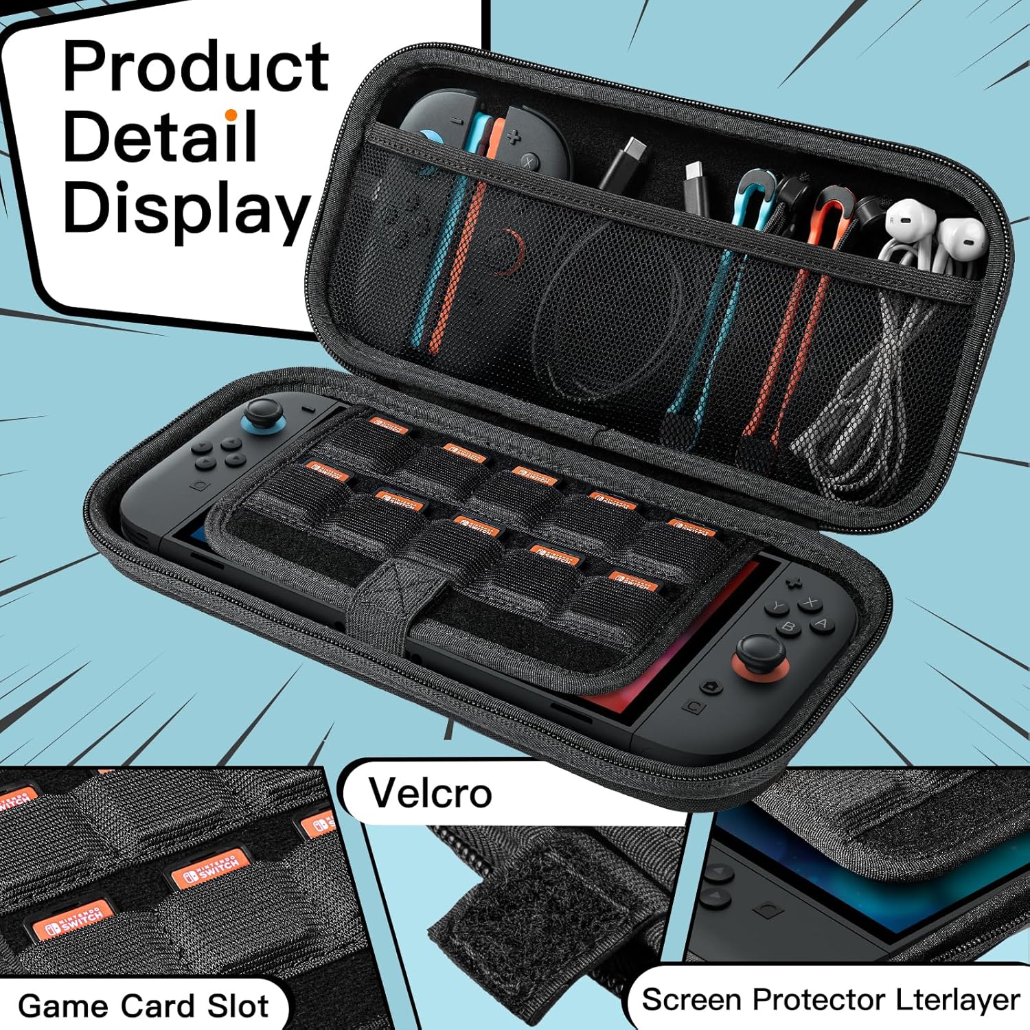 JETech Dragen Case voor Nintendo Switch 2 (2025) 7,9 Inch, Draagbare Reistas met Harde Schaal met 10 Gamekaartsleuven en Accessoires Zakje, Lichtgewicht Krasbestendige Bescherming (Zwart)