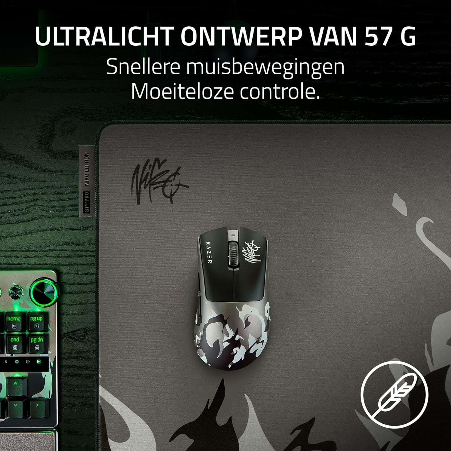 Razer DeathAdder V4 Pro NiKo Edition - Ultralichtgewicht draadloze Ergonomische Esports Muis - 57 g - 2,4 GHz Hyperspeed - Focus Pro 45K Sensor - 8K Hz Polling - Optische Schakelaars - PC/Mac | NiKo