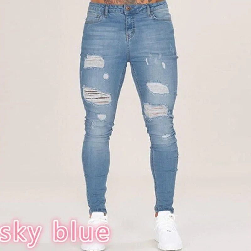 Mens Black Jeans Slim Fit Quality Gray Casual Male Jeans Pants Skinny Fit Men Pants Hip Hop Streetwear Cotton Denim Trousers